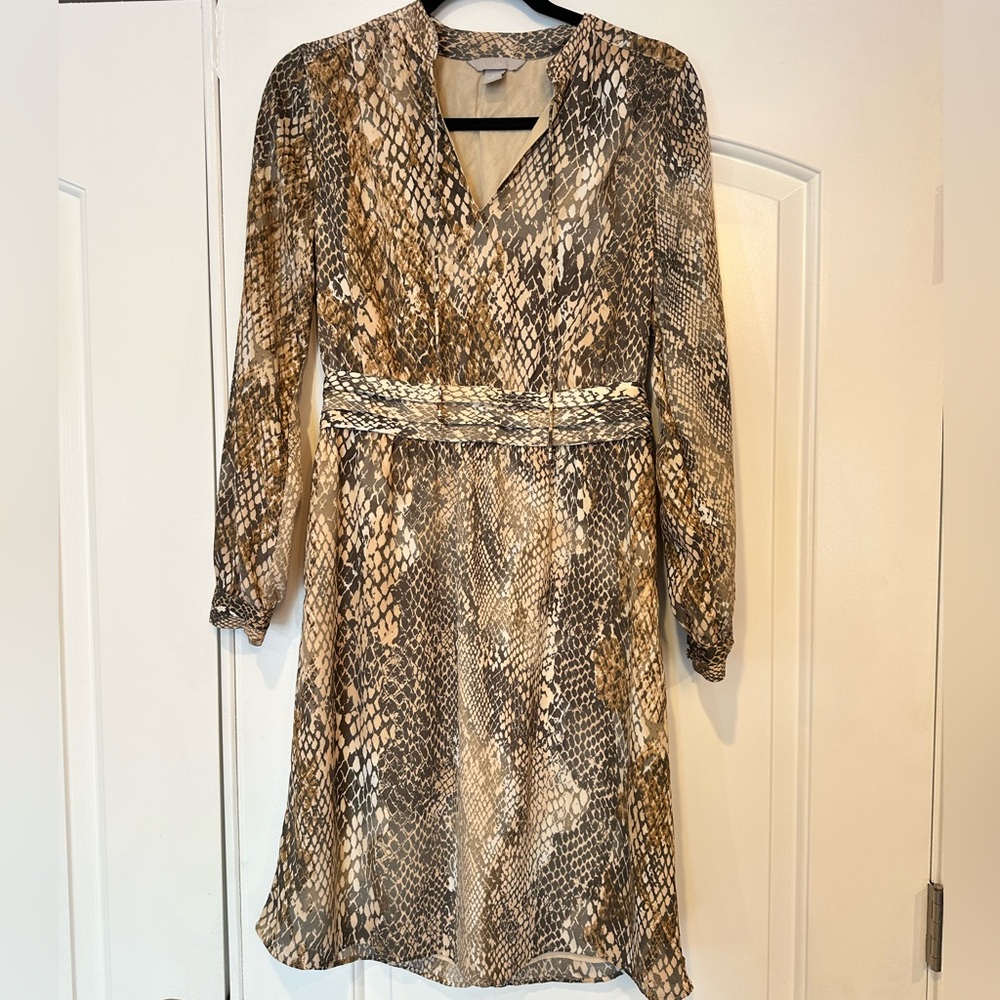 H&M Brown and Tan Snake Print Long Sleeve Dress